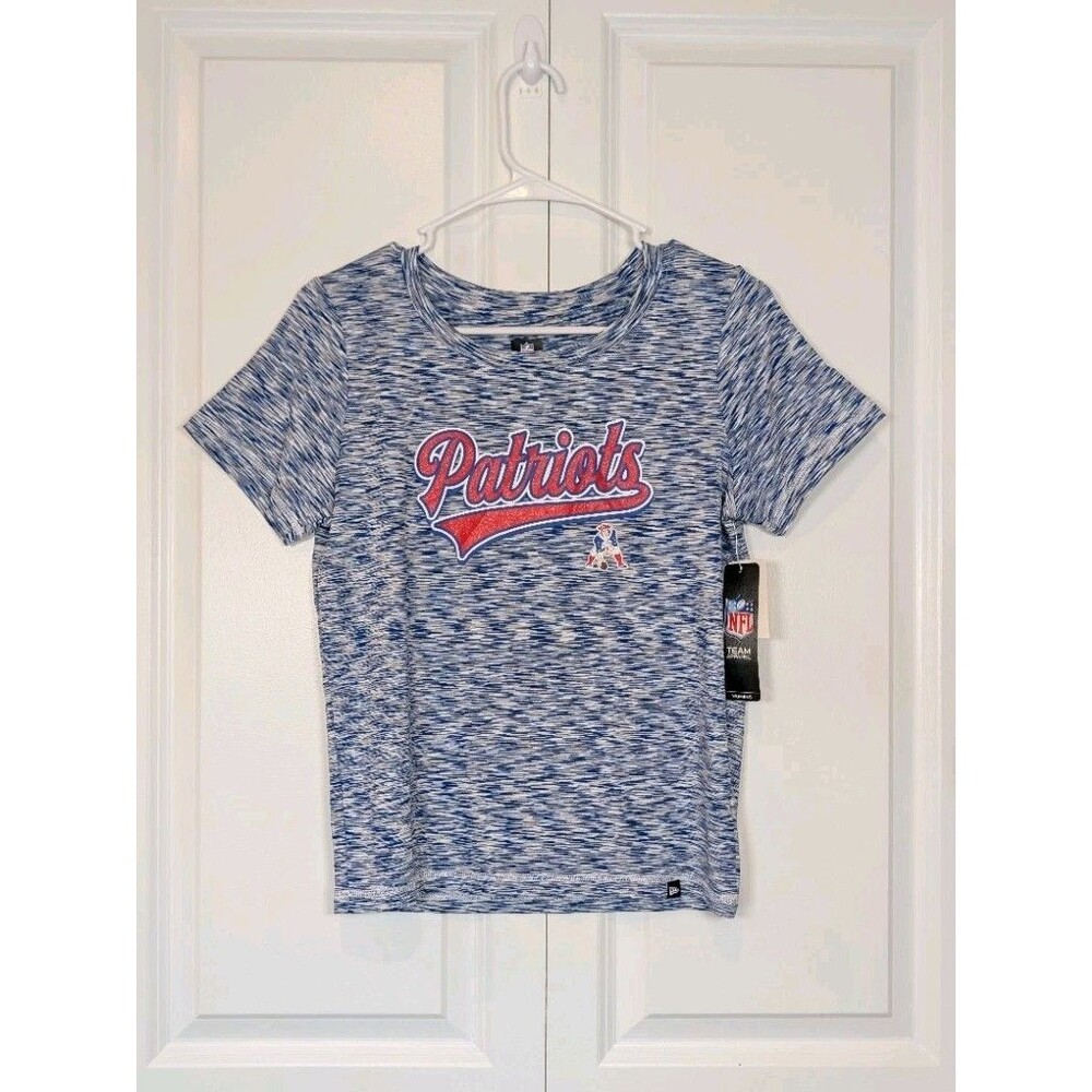 New Era NFL Womens New England Patriots Glitter Space Dye Shirt Blue NWT Small